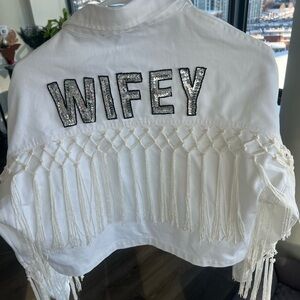 White Fringe Jean Jacket